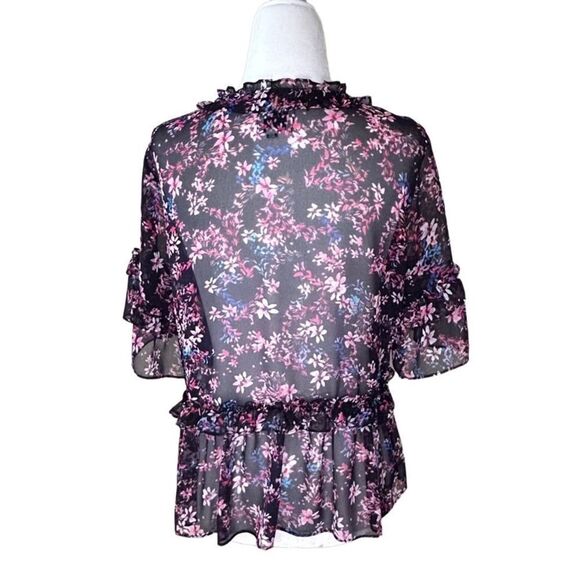 MISA - "Abigail" Short-Sleeve Blouse Floral Print - SZ XS, Black, Floral - Picture 6 of 15